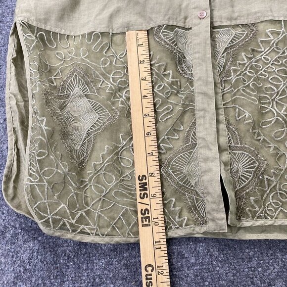 Como Shirt Women's S Tan Linen Lace Mandala Panels Tunic Layered Boho Semi Sheer - Picture 3 of 9